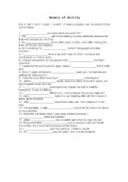 English Worksheet: MODALS OF ABILITY