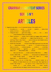 English Worksheet: Grammar in Context Series: Series N1: ARTICLES