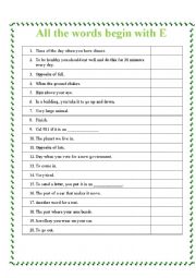 English Worksheet: All the words begin with E