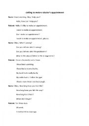 English Worksheet: Calling the nurse to make an appointment--changeable dialogue