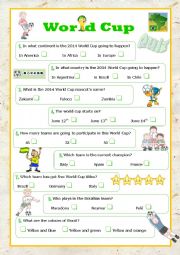 English Worksheet: world cup 2014 quiz