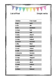 English Worksheet: Past simple verbs list - most used