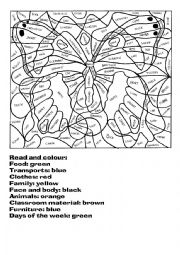 English Worksheet: Vocabulary revision -  colouring