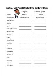 English Worksheet: Singular (a/an) or Plural Words at the Doctors Office