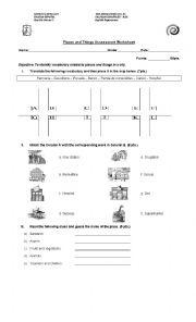 Places and things vocabulary assessment