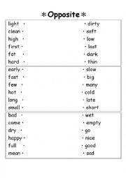 English Worksheet: Opposite