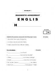 English Worksheet: Secondary / Grade 7 Diagnostic Assessment