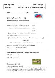 English Worksheet: Mid-Term test N 3 for 7 th form