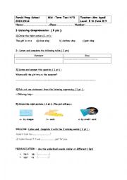 English Worksheet: Mid term test n 3 for 8 th form pupils