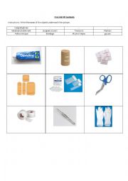 English Worksheet: First Aid Kit Contents