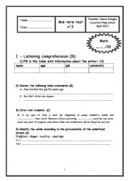 English Worksheet: Mid Term Test n3 2nd form 