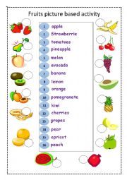 English Worksheet: fruits : picture based activity