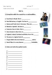 English Worksheet: countries and nationalities 