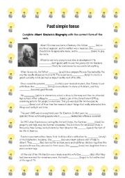 English Worksheet: Past Simple Tense. Albert Einsteins Biography