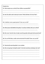 English Worksheet: The Secret Garden chapter 4