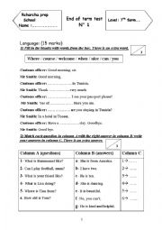 English Worksheet: end of term test N 1 7th form