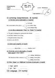 English Worksheet: mid term test N 2 7th form