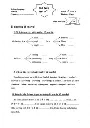 English Worksheet: mid term test N) 1 7th form