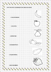 English Worksheet: Fruits and colors