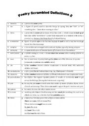 English Worksheet: POETRY MATCHING CONCEPTS AND DEFINITIONS 2 WITH KEY