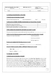 English Worksheet: Mid-term Test N 3 9th Form (Version 2)