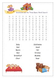 English Worksheet: Goldilocks and the Three Bears word search