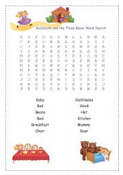 English Worksheet: Goldilocks and the Three Bears word search