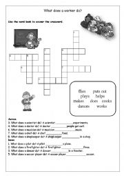 English Worksheet: Jobs Crossword - What does a worker do?