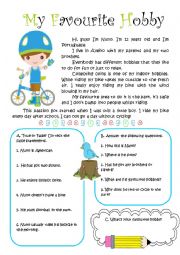 English Worksheet: My Favourite Hobby - reading ws