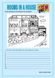 English Worksheet: Rooms in a house:2