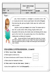 English Worksheet: 7th end  term 3