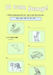 English Worksheet: Can with animals 