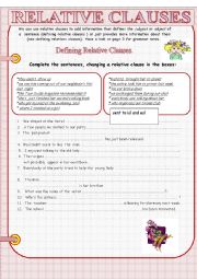 English Worksheet: Defining and non-defining relative clauses