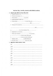 English Worksheet: Days, months, seasons and ordinal numbers