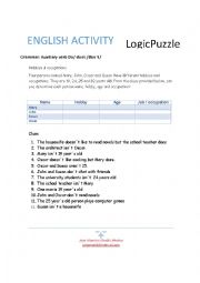 English Worksheet: Logic puzzle to practive aux. verb do/does