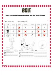 English Worksheet: BOLT - Can/cant worksheet