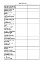 English Worksheet: General Health: pair-share
