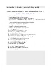 English Worksheet: Stephen Fry in America - Episode 1 -  Comprehension questions with answers.