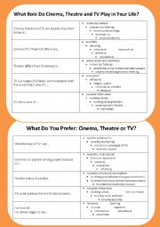 English Worksheet: Cinema, Theatre and  TV