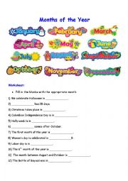 English Worksheet: The Months of the Year