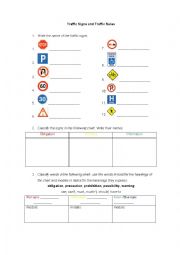 English Worksheet: Traffic signs - Traffic rules - Modals