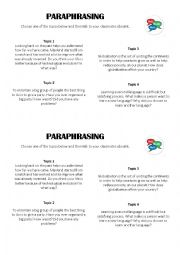 English Worksheet: Paraphrasing information