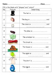 English Worksheet: shapes and colors