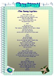 English Worksheet: We Are The World Song Worksheets