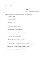 English Worksheet: Partner Introduction/ Interest Inventory