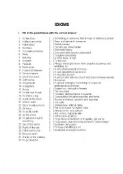 English Worksheet: IDIOMS