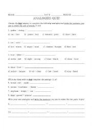 English Worksheet: analogy quiz