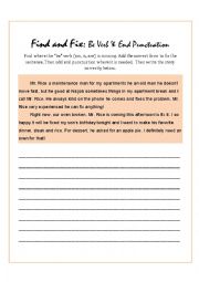 English Worksheet: Find and Fix: Missing be verb and end punctuation