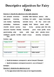 English Worksheet: FAIRY TALES DESCRIPTIVE ADJECTIVES