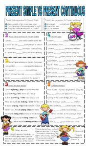 English Worksheet: present simple vs present continuous - 7 tasks